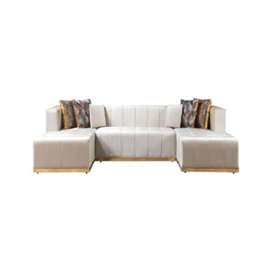 HomeRoots Ivory Velvet U-Shaped Sectional Sofa with Double Chaise & Decorative Toss Pillows for Luxe Comfort 643878