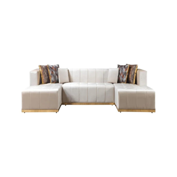 HomeRoots Ivory Velvet U-Shaped Sectional Sofa with Double Chaise & Decorative Toss Pillows for Luxe Comfort 643878