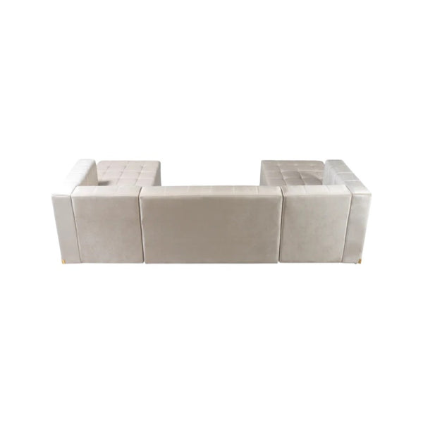 HomeRoots Ivory Velvet U-Shaped Sectional Sofa with Double Chaise & Decorative Toss Pillows for Luxe Comfort 643878