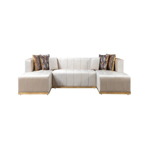 HomeRoots Ivory Velvet U-Shaped Sectional Sofa with Double Chaise & Decorative Toss Pillows for Luxe Comfort 643878
