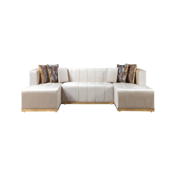 HomeRoots Ivory Velvet U-Shaped Sectional Sofa with Double Chaise & Decorative Toss Pillows for Luxe Comfort 643878
