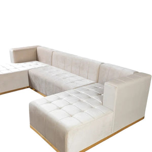 HomeRoots Ivory Velvet U-Shaped Sectional Sofa with Double Chaise & Decorative Toss Pillows for Luxe Comfort 643878