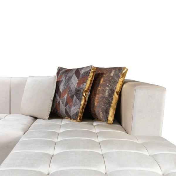 HomeRoots Ivory Velvet U-Shaped Sectional Sofa with Double Chaise & Decorative Toss Pillows for Luxe Comfort 643878