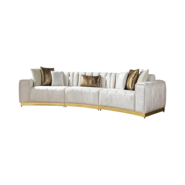 HomeRoots Gold Velvet Curved Three-Piece Sectional Sofa with Toss Pillows - Elegant Comfort for Modern Living 643879
