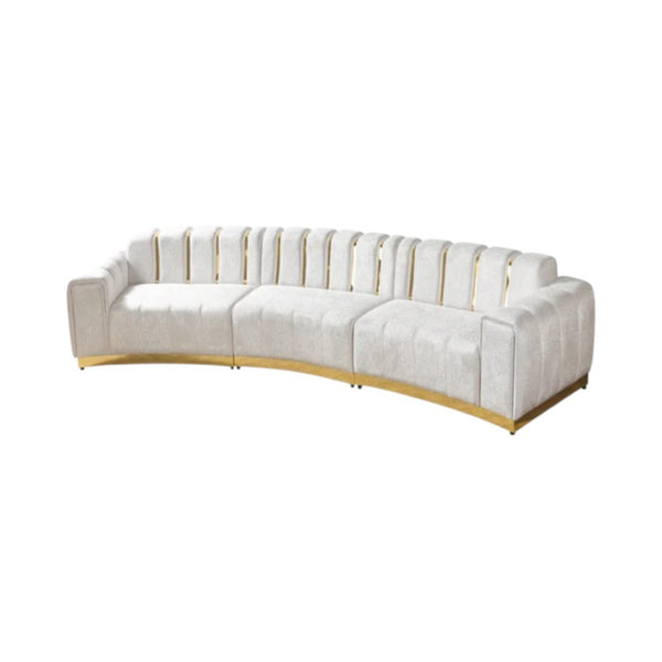 HomeRoots Gold Velvet Curved Three-Piece Sectional Sofa with Toss Pillows - Elegant Comfort for Modern Living 643879