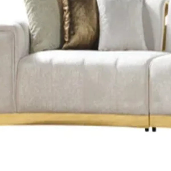 HomeRoots Gold Velvet Curved Three-Piece Sectional Sofa with Toss Pillows - Elegant Comfort for Modern Living 643879