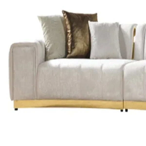 HomeRoots Gold Velvet Curved Three-Piece Sectional Sofa with Toss Pillows - Elegant Comfort for Modern Living 643879