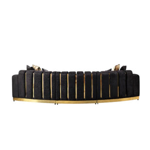 HomeRoots Black Velvet Curved Three-Piece Sectional Sofa with Toss Pillows for Glamorous Living Room Style 643880