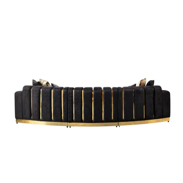 HomeRoots Black Velvet Curved Three-Piece Sectional Sofa with Toss Pillows for Glamorous Living Room Style 643880