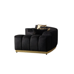 HomeRoots Black Velvet Curved Three-Piece Sectional Sofa with Toss Pillows for Glamorous Living Room Style 643880