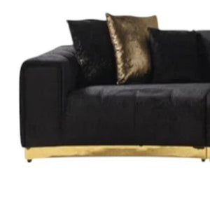 HomeRoots Black Velvet Curved Three-Piece Sectional Sofa with Toss Pillows for Glamorous Living Room Style 643880