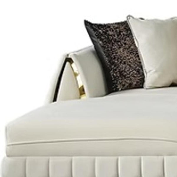 HomeRoots Cream Velvet U-Shaped Sectional Sofa with Double Chaise & Toss Pillows for Luxurious Living Spaces 643881