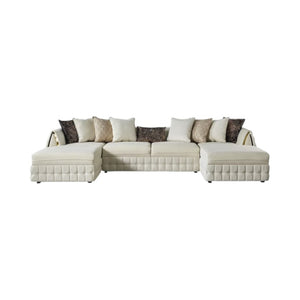 HomeRoots Cream Velvet U-Shaped Sectional Sofa with Double Chaise & Toss Pillows for Luxurious Living Spaces 643881