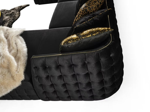 HomeRoots Black Velvet U-Shaped Sectional Sofa with Double Chaise & 8 Toss Pillows for Modern Living Rooms 643882