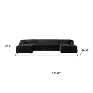 HomeRoots Black Velvet U-Shaped Sectional Sofa with Double Chaise & 8 Toss Pillows for Modern Living Rooms 643882