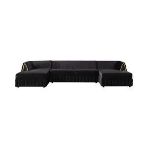 HomeRoots Black Velvet U-Shaped Sectional Sofa with Double Chaise & 8 Toss Pillows for Modern Living Rooms 643882