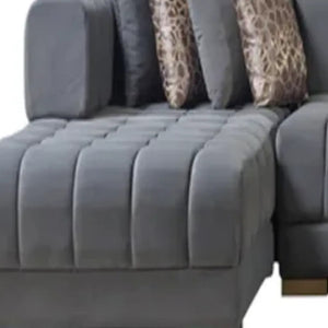 HomeRoots Gray Velvet U-Shaped Sectional Sofa with Chaise & 8 Toss Pillows - Luxurious Comfort & Glam Style 643883