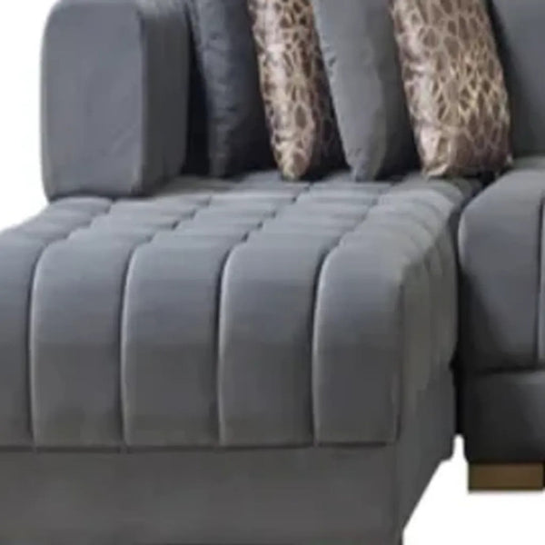 HomeRoots Gray Velvet U-Shaped Sectional Sofa with Chaise & 8 Toss Pillows - Luxurious Comfort & Glam Style 643883