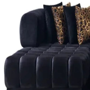 HomeRoots Black Velvet U-Shaped Sectional Sofa with Chaise & 8 Toss Pillows - Modern Glam Comfort & Style 643884