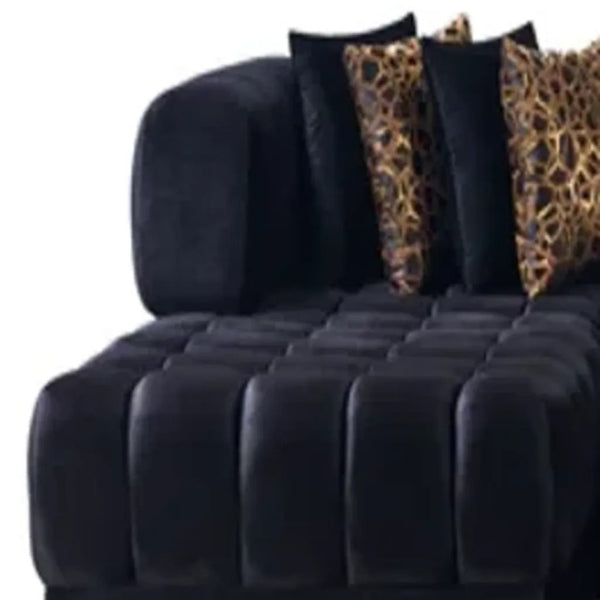 HomeRoots Black Velvet U-Shaped Sectional Sofa with Chaise & 8 Toss Pillows - Modern Glam Comfort & Style 643884