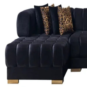 HomeRoots Black Velvet U-Shaped Sectional Sofa with Chaise & 8 Toss Pillows - Modern Glam Comfort & Style 643884