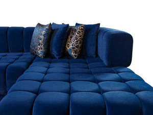 HomeRoots Blue Velvet U-Shaped Sectional Sofa Set with Toss Pillows – Luxurious Comfort & Glamorous Design 643886