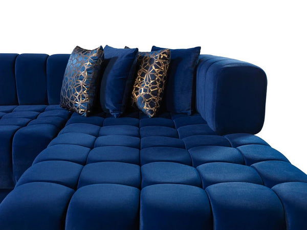 HomeRoots Blue Velvet U-Shaped Sectional Sofa Set with Toss Pillows – Luxurious Comfort & Glamorous Design 643886