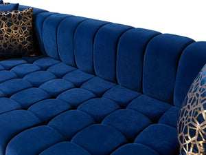 HomeRoots Blue Velvet U-Shaped Sectional Sofa Set with Toss Pillows – Luxurious Comfort & Glamorous Design 643886