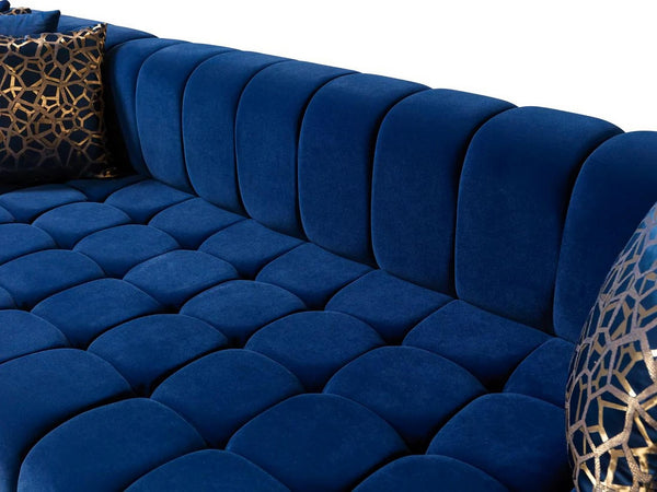 HomeRoots Blue Velvet U-Shaped Sectional Sofa Set with Toss Pillows – Luxurious Comfort & Glamorous Design 643886