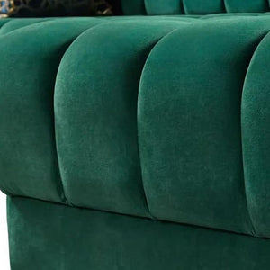 HomeRoots Green Velvet U-Shaped Sectional Sofa with Chaise & Toss Pillows - Luxurious Comfort for Entertaining 643887