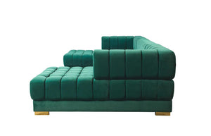 HomeRoots Green Velvet U-Shaped Sectional Sofa with Chaise & Toss Pillows - Luxurious Comfort for Entertaining 643887