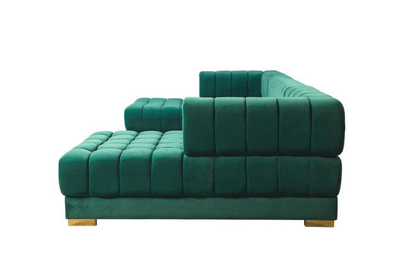 HomeRoots Green Velvet U-Shaped Sectional Sofa with Chaise & Toss Pillows - Luxurious Comfort for Entertaining 643887