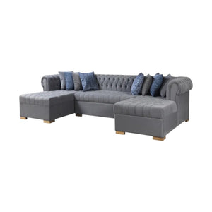 HomeRoots Gray Velvet U-Shaped Three-Piece Sectional Sofa with Toss Pillows for Luxurious Living Spaces 643888