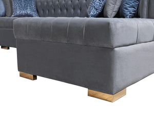 HomeRoots Gray Velvet U-Shaped Three-Piece Sectional Sofa with Toss Pillows for Luxurious Living Spaces 643888