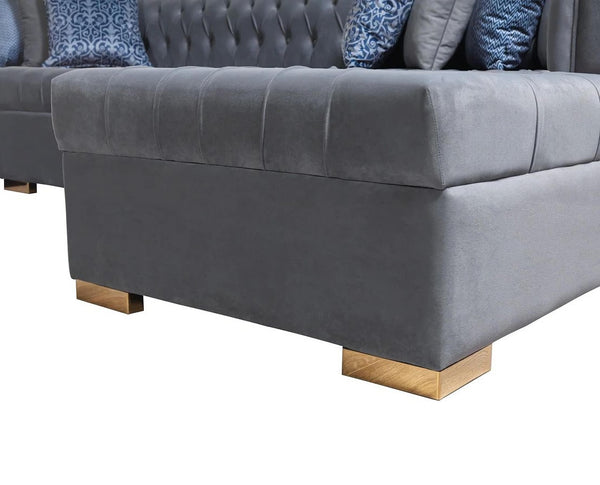 HomeRoots Gray Velvet U-Shaped Three-Piece Sectional Sofa with Toss Pillows for Luxurious Living Spaces 643888