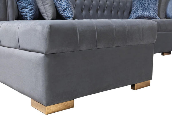 HomeRoots Gray Velvet U-Shaped Three-Piece Sectional Sofa with Toss Pillows for Luxurious Living Spaces 643888