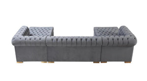 HomeRoots Gray Velvet U-Shaped Three-Piece Sectional Sofa with Toss Pillows for Luxurious Living Spaces 643888