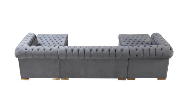 HomeRoots Gray Velvet U-Shaped Three-Piece Sectional Sofa with Toss Pillows for Luxurious Living Spaces 643888