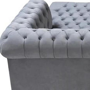 HomeRoots Gray Velvet U-Shaped Three-Piece Sectional Sofa with Toss Pillows for Luxurious Living Spaces 643888