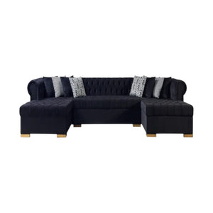 HomeRoots Black Velvet U-Shaped Sectional Sofa with Chaise & Toss Pillows - Luxurious Comfort for Your Home 643889