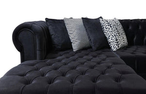 HomeRoots Black Velvet U-Shaped Sectional Sofa with Chaise & Toss Pillows - Luxurious Comfort for Your Home 643889