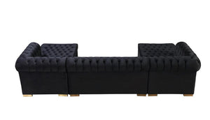 HomeRoots Black Velvet U-Shaped Sectional Sofa with Chaise & Toss Pillows - Luxurious Comfort for Your Home 643889