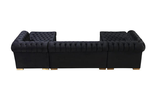 HomeRoots Black Velvet U-Shaped Sectional Sofa with Chaise & Toss Pillows - Luxurious Comfort for Your Home 643889