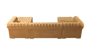 HomeRoots Mustard Velvet U-Shaped Sectional Sofa with 8 Toss Pillows - Luxurious Comfort for Stylish Living Spaces 643890