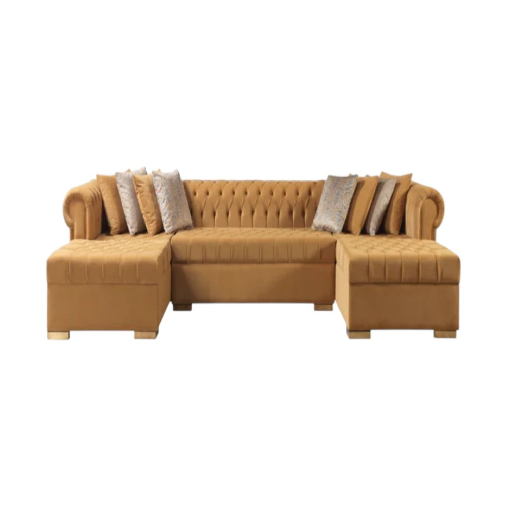 HomeRoots Mustard Velvet U-Shaped Sectional Sofa with 8 Toss Pillows - Luxurious Comfort for Stylish Living Spaces 643890