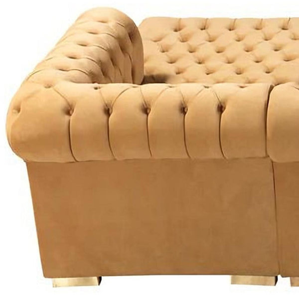 HomeRoots Mustard Velvet U-Shaped Sectional Sofa with 8 Toss Pillows - Luxurious Comfort for Stylish Living Spaces 643890