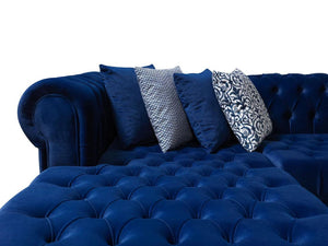HomeRoots Blue Velvet U-Shaped Sectional Sofa with Chaise & Toss Pillows - Stylish Comfort for Any Living Space 643891