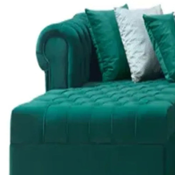 HomeRoots Green Velvet U-Shaped Sectional Sofa with Chaise and 8 Decorative Toss Pillows for Stylish Comfort 643892