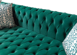 HomeRoots Green Velvet U-Shaped Sectional Sofa with Chaise and 8 Decorative Toss Pillows for Stylish Comfort 643892