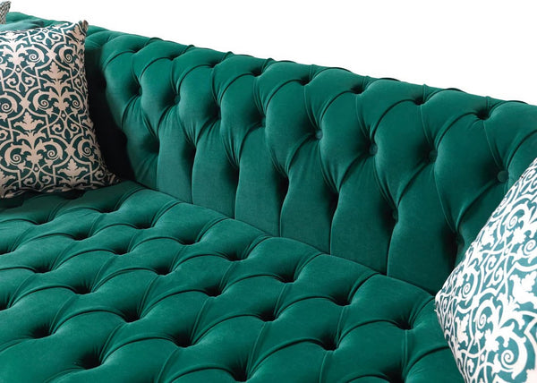 HomeRoots Green Velvet U-Shaped Sectional Sofa with Chaise and 8 Decorative Toss Pillows for Stylish Comfort 643892
